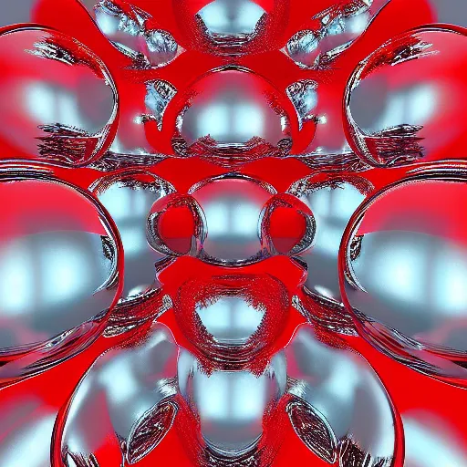 Prompt: chrome spheres on a red cube, p5js