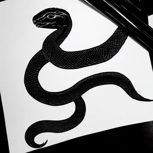 Image similar to snake tattoo outline, black ink on white paper