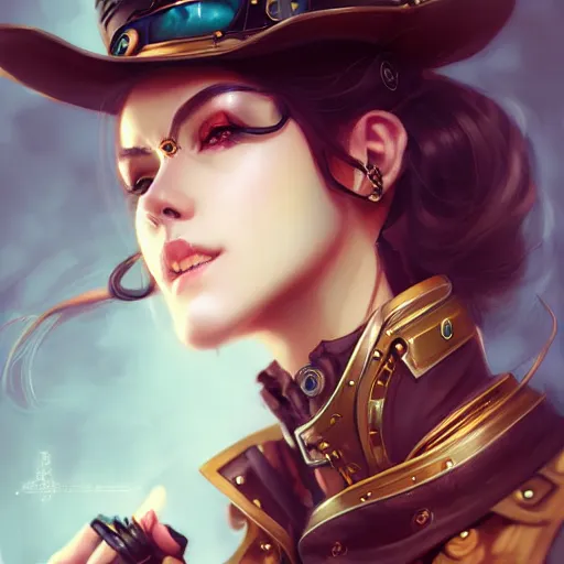 Prompt: portrait of a beautiful steampunk captain, by guweiz and wlop and artgerm