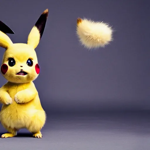 Image similar to sneezing model cute detective pikachu sneezing at a model photoshoot studio lighting by annie leibovitz