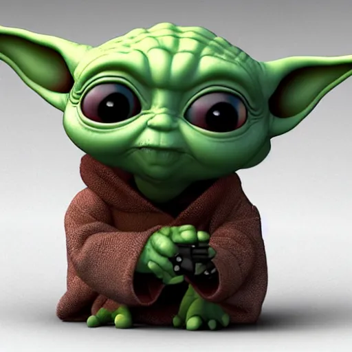 Image similar to baby yoda by bill watterson but in 3 d.