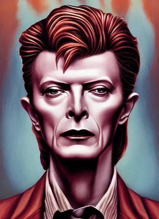 Image similar to twin peaks poster art, portrait of david bowie in small town solving mystery, by michael whelan, rossetti bouguereau, artgerm, retro, nostalgic, old fashioned