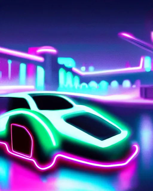 Image similar to ant shaped racing car, neon lights, streets, synthwave, cinematic, tron atmosphere, by mitchell stuart, highly detailed, masterpiece, award winning