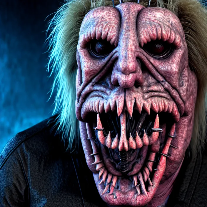 Image similar to gary busey as a monster designed by hr giger, colorful horror video game, sci fi horror,, body horror, unreal engine, octane render, depth of field, cycles render, hd