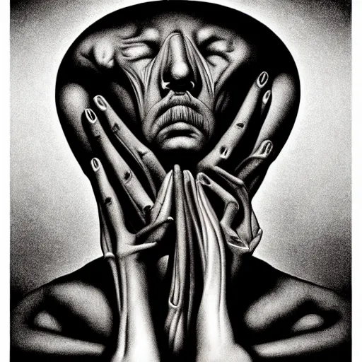 Image similar to airbrush and mono print polish poster conceptual figurative post - morden monumental portrait made by escher and giger, highly conceptual figurative art, intricate detailed illustration, illustration sharp geometrical detail, vector sharp graphic, controversial poster art, polish poster art