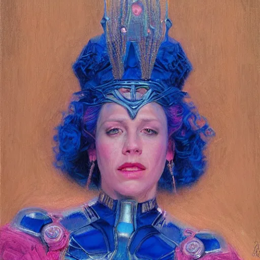 Image similar to portrait of a blue and pink queen, by donato giancola.