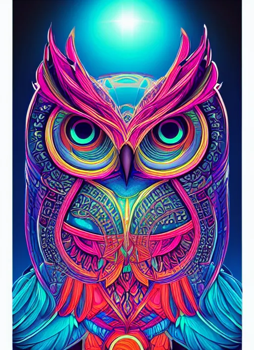 Image similar to symmetry!! product render poster vivid colors divine proportion owl, divine, glowing fog intricate, elegant, highly detailed, digital painting, artstation, concept art, smooth, sharp focus, illustration,