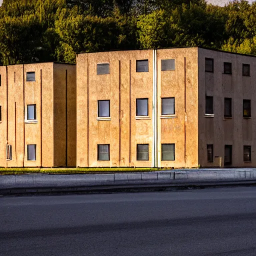 Image similar to A post-soviet average Polish residential block standing alone in the middle of an empty desert, sunny weather