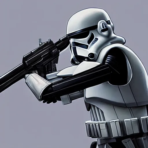 Image similar to an extremely long shot of an imperial stormtrooper in battle position ready to shoot his blaster concept art by Doug Chiang cinematic, realistic painting, high definition, very detailed, extremely high detail, photo realistic, concept art, the Mandalorian concept art style