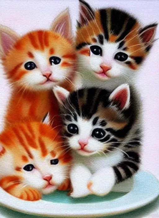 Image similar to clear photorealistic picture of adorable kittens made out of sushi