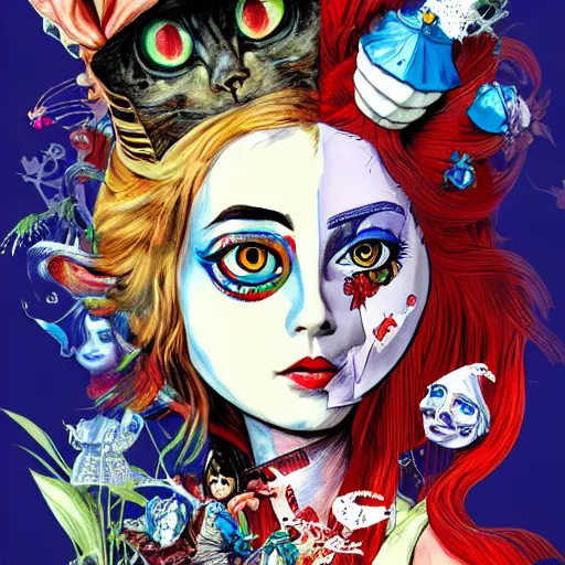 Image similar to alice in wonderland, by sandra chevrier and phillipe druillet, trending on artstation hq, deviantart, pinterest, 4 k uhd image