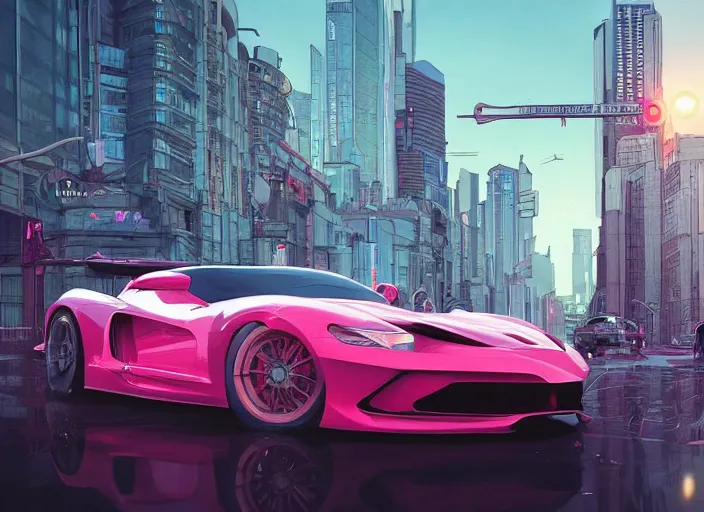 Image similar to a sport car in a city. sharp focus, cinematic pose, cinematic lighting, unreal engine render. art by josan gonzales and moebius and deathburger.