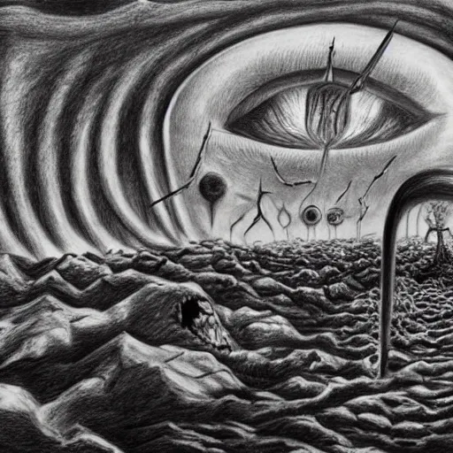 Image similar to surrealism drawing of the end of the world., horror,