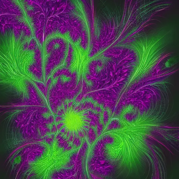 Prompt: botanical illustration, fractal flame