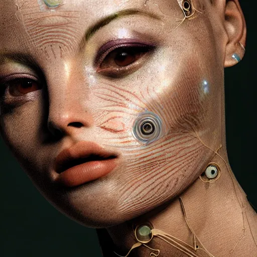 Prompt: beautiful Fine art photography portrait of a solarpunk half robot half human girl with real skin human face, highly detailed, photorealism, cinematic lighting 8k