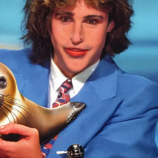 Image similar to 8 0 s british game where a seal with microphone is the show host seals as contestants, the seal of fortune