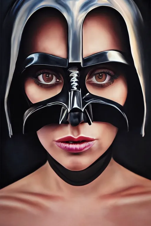 Image similar to 50% Lady Gaga, 50% Darth Vader, oil on canvas, intricate, portrait, 8k highly professionally detailed, HDR, CGsociety