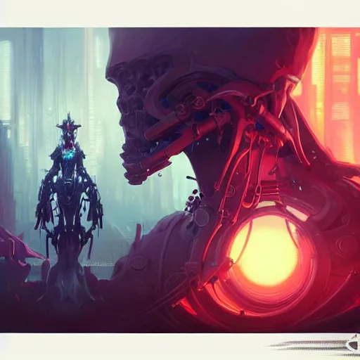 Image similar to portrait of a cybernetic duke of hell, cyberpunk concept art by pete mohrbacher and wlop and artgerm and beksinski and josan gonzalez and syd mead and giger, digital art, highly detailed, intricate, sci-fi, sharp focus, Trending on Artstation HQ, deviantart, volumetric lighting, unreal engine 5, 4K UHD image