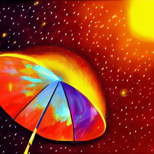 Image similar to giant umbrella in space, blocking the sun, digital art painting