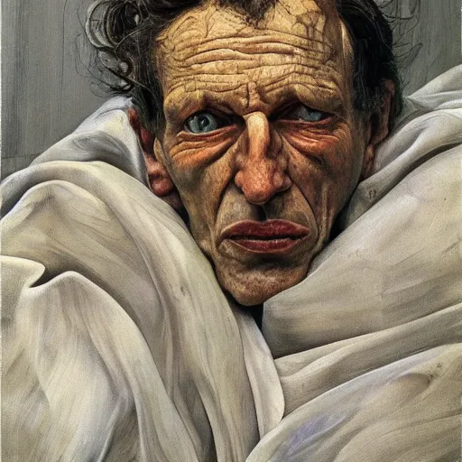 Image similar to high quality high detail painting by lucian freud, hd, portrait of possessed soul