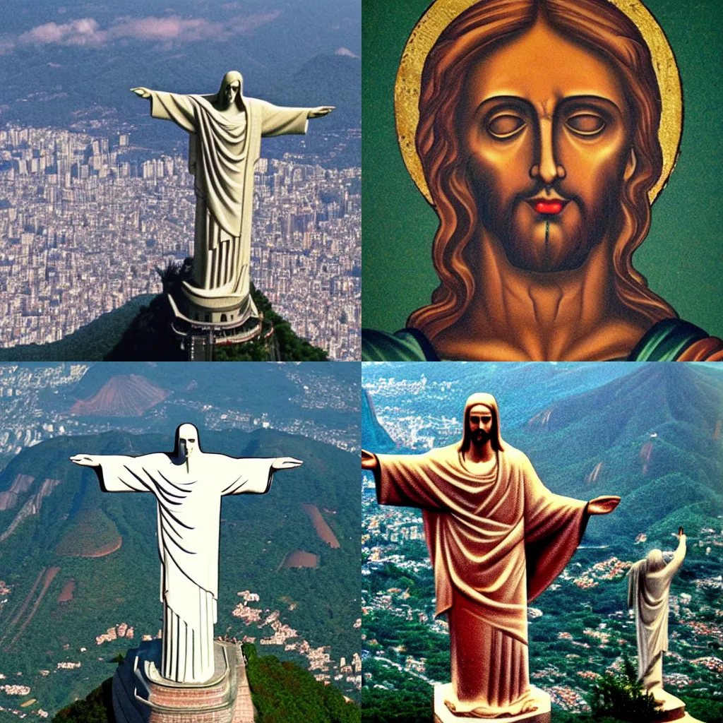 Prompt: Christ the Redeemer crying tears of blood
