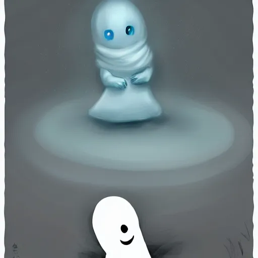 Image similar to Digital painting of a cute ghost trying to scare a little boy by Greg Rutkowsky trending on Artstation