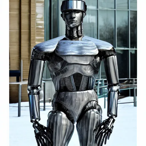 Image similar to made of ice, a realistic detailed photo of a guy who is an attractive humanoid who is half robot and half humanoid, who is a male android, on display, blank stare, showing off his muscles, shiny skin, posing like a statue, by the pool, frozen ice statue, twitch streamer / gamer ludwig, humanoid robot