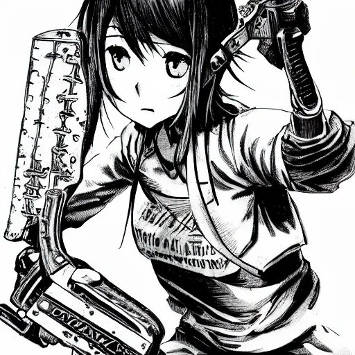 Prompt: manga girl holding a chainsaw