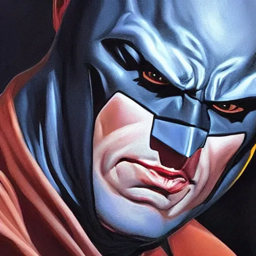 Prompt: An ultra-realistic painting of Batman in the style of Alex Ross. 4K. Ultra-realistic. Highly detailed. Dark Fantasy. Epic lighting.
