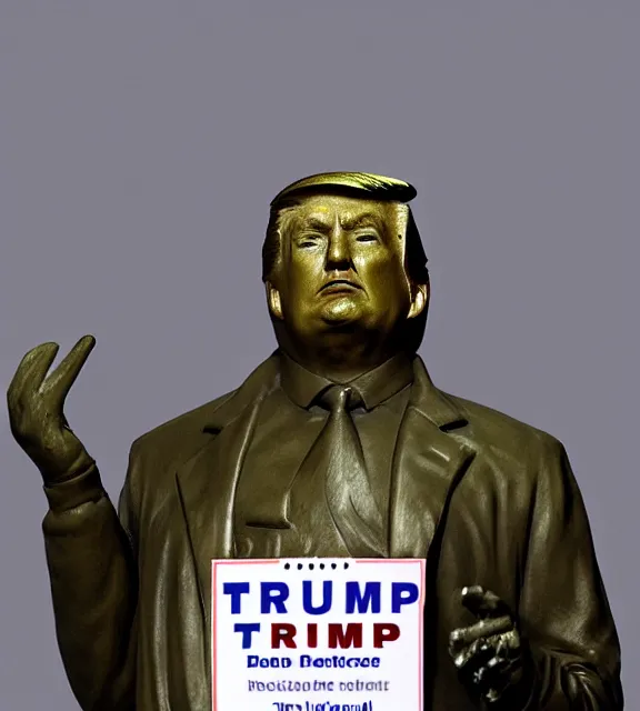 Image similar to a 4 k photorealistic photo medium shot of a bronze statue of donald trump.