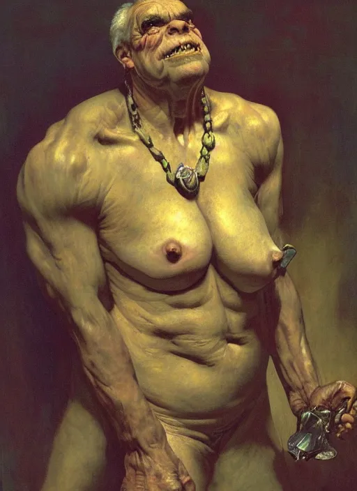 Prompt: upper body portrait of an ogre in victorian living room, by lawrence alma-tadema and zdzislaw beksinski and norman rockwell and jack kirby and tom lovell and greg staples, artstation creature art