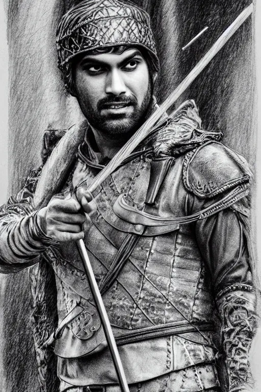 Prompt: intricate pencil sketch of rishi sunak as robin hood but robbing the poor to give to the rich, 8 k octane beautifully detailed render