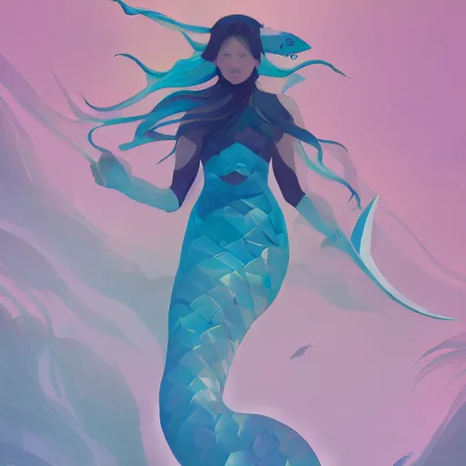 Image similar to shark mermaid, lower half traffic cone, full body, underwater background detailed atmospheric - ron cheng & alphonse mucha, highly detailed, digital painting, ray tracing, concept art, illustration, smooth sharp focus, intricate, symmetry, artstation,