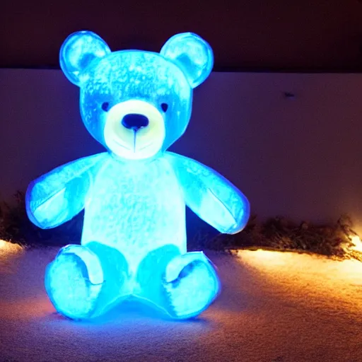 Image similar to a bear made of shiny blue light