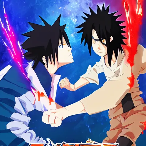 Image similar to epic anime poster Naruto vs Sasuke, trending on Artstation, award-winning art