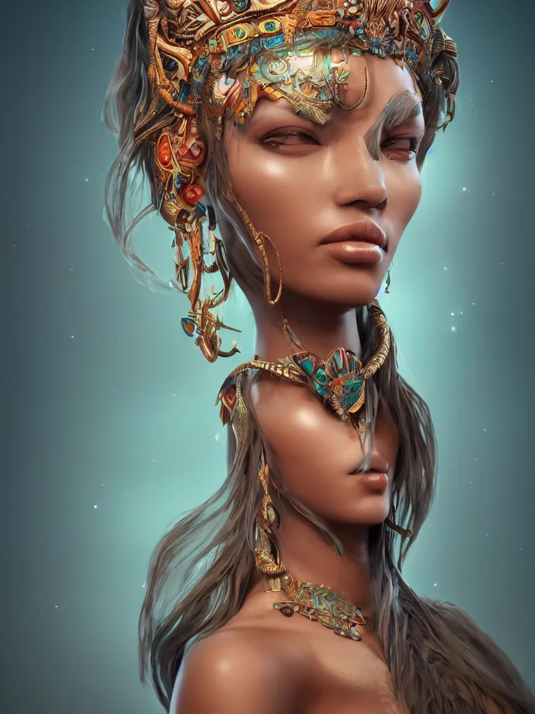 Image similar to a centered render of an alluring tribal goddess full body gorgeous face perfect face powerful, by anna dittmann 3 d trending on artstation, octane render, 8 k