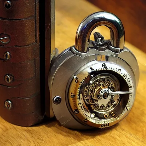 Prompt: intricate combination lock with dial, steam punk style