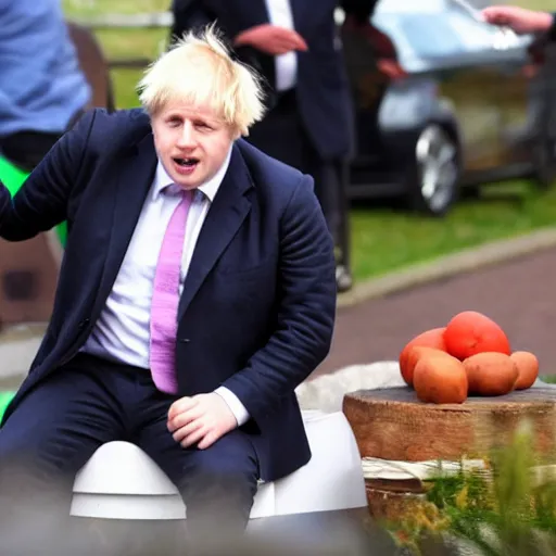 Image similar to boris johnson baked into a bowl of beans