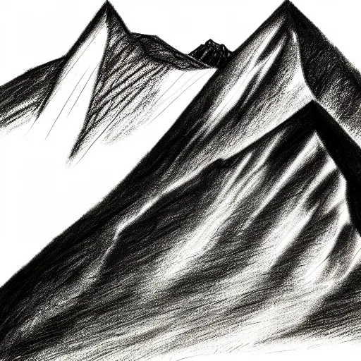 Prompt: charcoal pencil sketch of mountains, lower third, high contrast, black and white, illustration, highly detailed and intricate