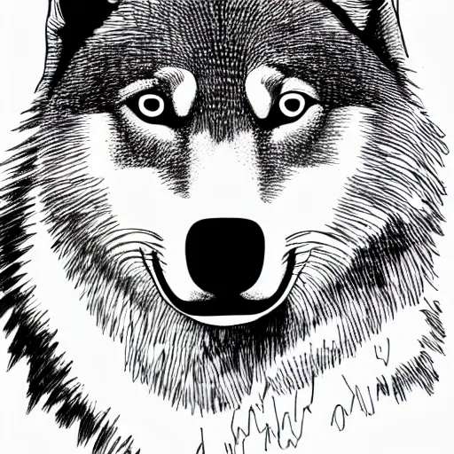 Image similar to professional but simple line art of a wolf, outline, high quality, HD, 8K, award-winning