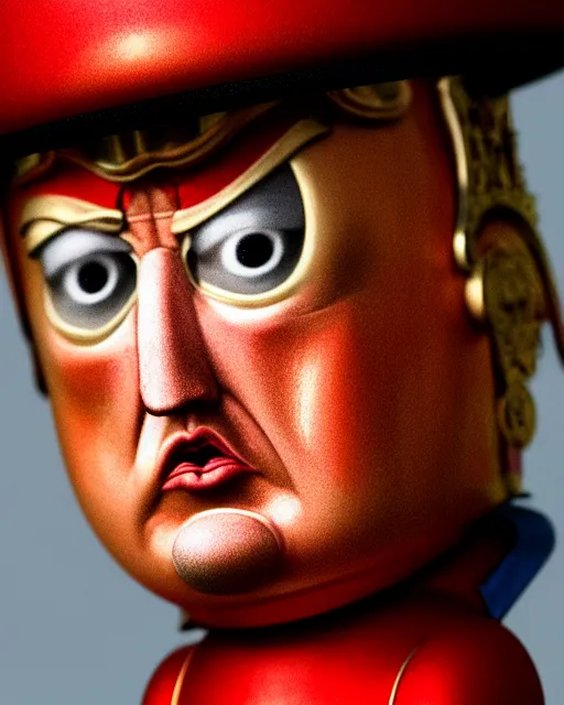 Image similar to closeup profile portrait of a tin toy donald trump as king henry viii, hyper realistic, artstation, illustration, concept art by nicoletta ceccoli, mark ryden, lostfish, max fleischer, digital paint, matte paint, vivid colors, bright, cheerful, detailed and intricate environment