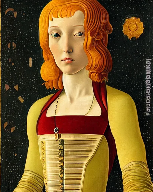 Prompt: portrait of steampunk female android, by fra angelico and sandro botticelli