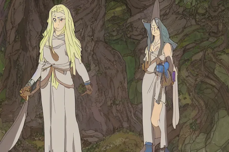 Image similar to tonemapped elven priestess by studio ghibli, highly detailed,