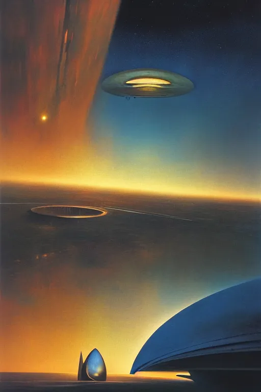 Image similar to emissary space by arthur haas and bruce pennington and john schoenherr, cinematic matte painting, zaha hadid building, photo realism, dark color palate, blue hour, james terrell art,