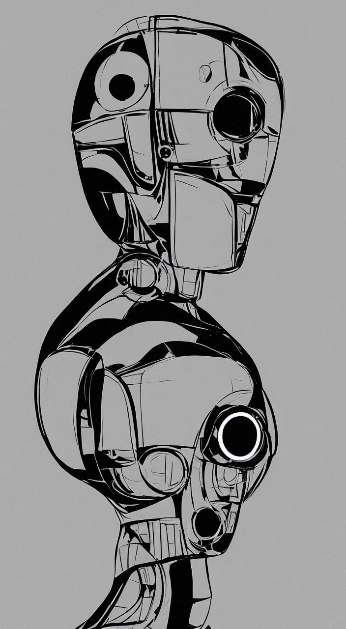 Image similar to portrait of a retro futuristic robot, geometric head,