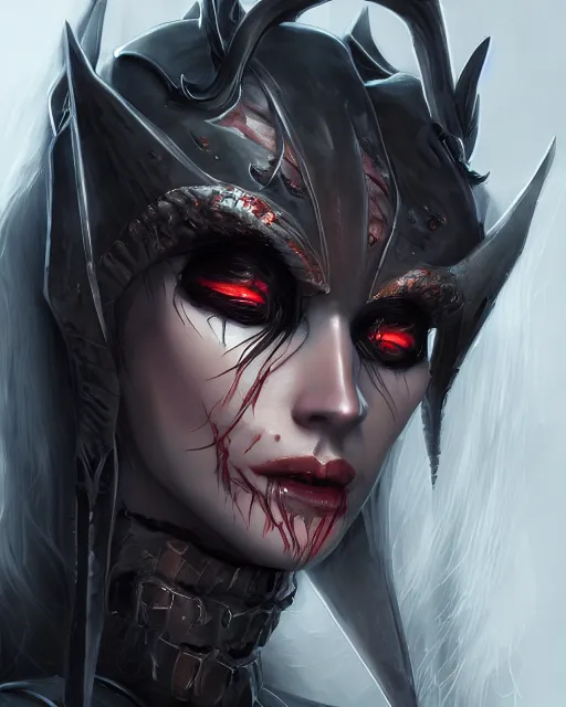 Image similar to headshot portrait of nightmare queen inspired by heresy and occult, detailed, textured, realistic, unreal engine, cgsociety, cinematic lighting, concept art