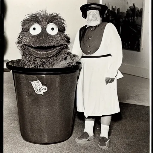 Prompt: a photo of Oscar the Grouch as a real person,
