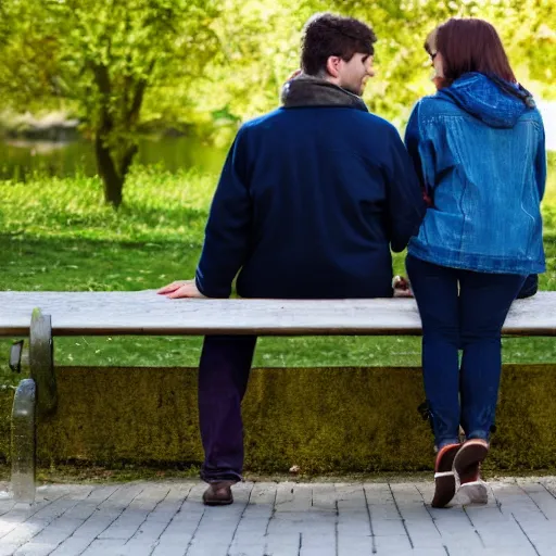 Prompt: a couple sitting on a park bench, 4k