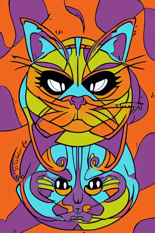 Prompt: demon cat, art by brian miller, sticker, colorful, illustration, highly detailed, simple, smooth and clean vector curves, no jagged lines, vector art, smooth