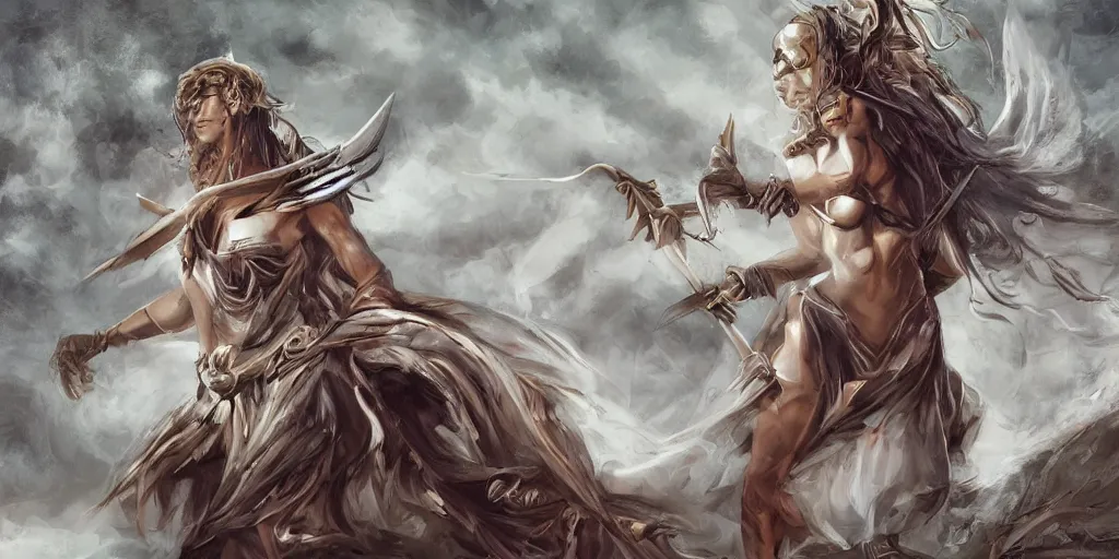 Image similar to female angel warrior. digital art, detailed by magali villeneuve